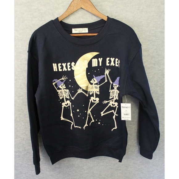 NEW Halloween LS Sweat Shirt Wound Up size Large Navy Crewneck Hexes on my Exes - Picture 8 of 16